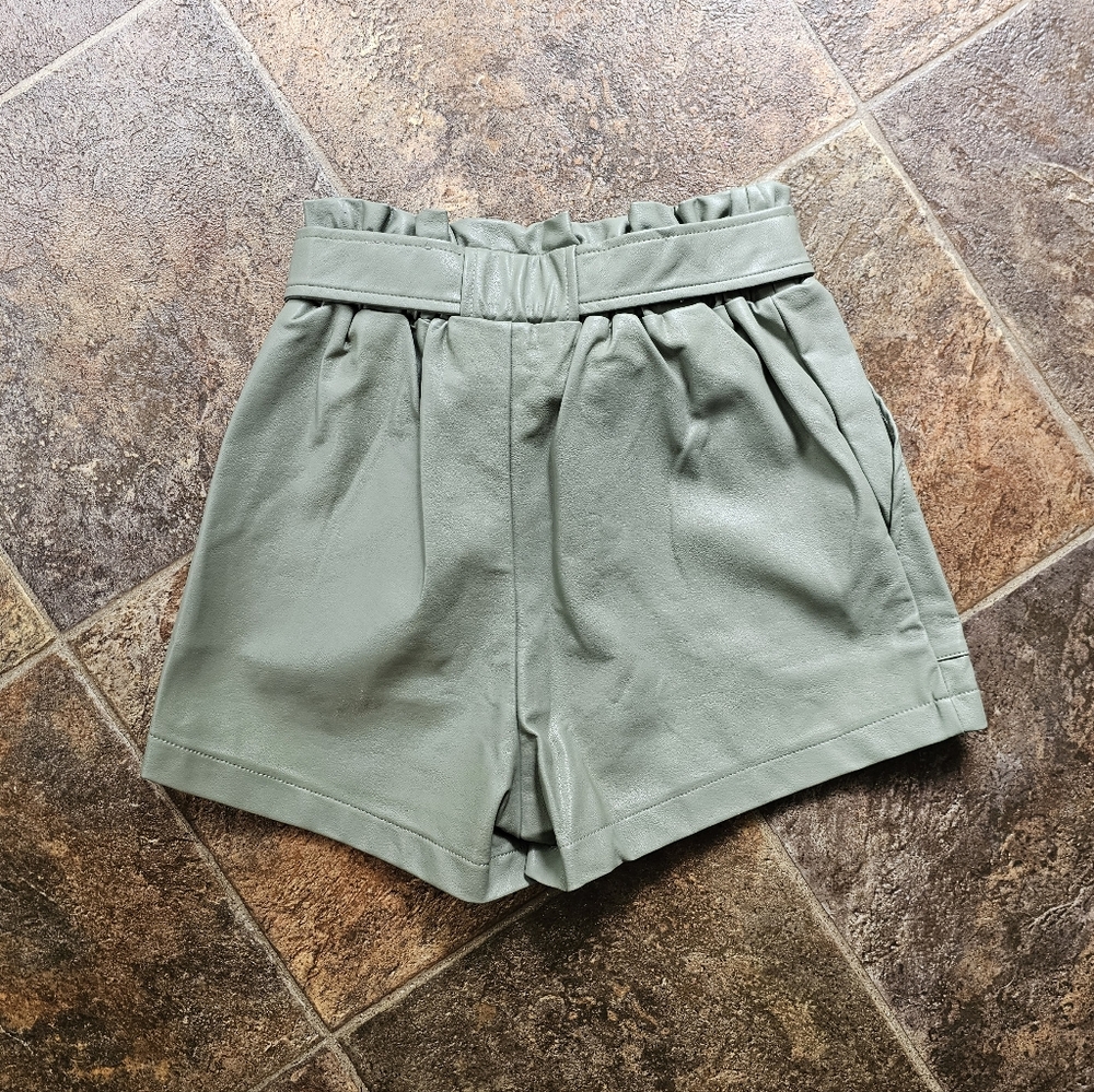 Petal & Pup High Waist Pleather Shorts with Waist Tie - Picture 4 of 8